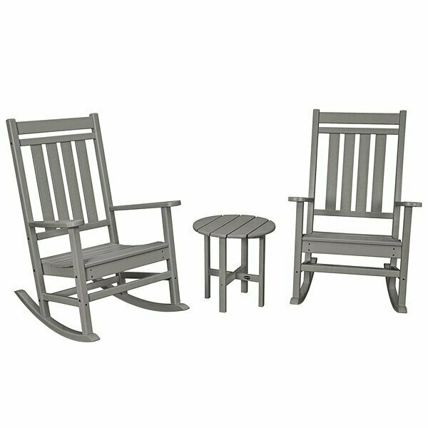 Polywood Estate Slate Grey 3-Piece Rocking Chair Set with Round Side Table 633PWS4711GY